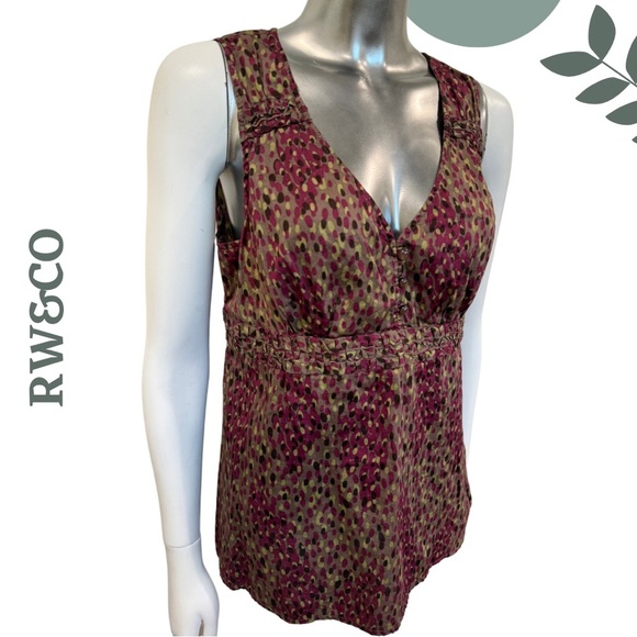 🛍️3/$40 RW&CO Women’s Cotton Top with Empire Waist | Plum Olive Green | Large - Picture 3 of 7